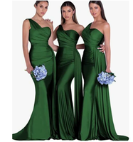 Vente en Gros Nouvelle Robe de Soirée Sirène Rouge en Satin à Une Épaule Été 2025, Longue Robe de Bal de Demoiselle d'Honneur Transfrontalière Plissée