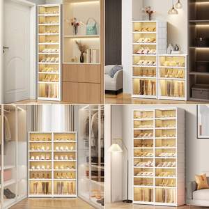 Modern Clear Plastic 1/3/6/9 Tier <b>Shoe</b> Box Foldable <b>Storage</b> Cabinet <b>Shoe</b> Rack Sneaker Organizer With Transparent Doors - Product Image 6