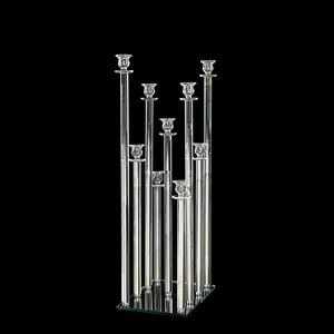 Glass Candelabra Centerpiece Mh-zt0123 9 Pillar Glass Candlestick Crystal Candelabra Wedding Decoration Centerpieces With Glass Tube