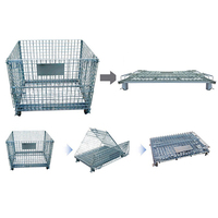 Conteneur en acier à mailles métalliques pour animaux de compagnie, pliable, industriel, transport de marchandises personnalisé, revêtement en poudre galvanisé, empilable, stockage