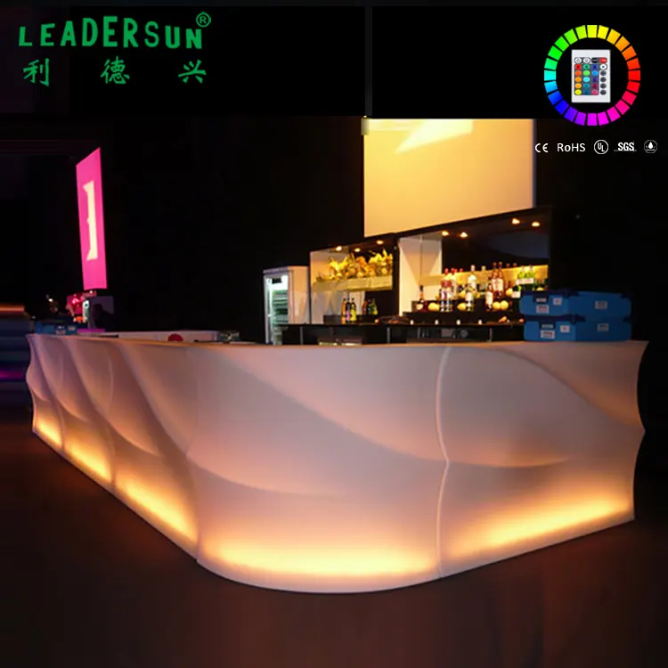 Bar mobilya setleri Bar sayacı ünitesi 160cm su geçirmez Modern ticari mobilya Luminoso plastik LED Bancone dalga düz