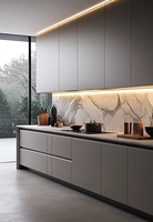 Cuisine complète sur mesure Doria : Armoire de cuisine de luxe au design moderne, durable, avec porte automatique en panneaux de particules et évier en acier inoxydable