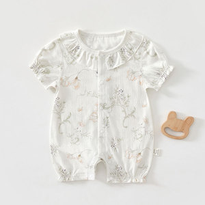 Combinaison à manches courtes pour bébé, en coton fin, unisexe, combinaison d'été respirante, combinaison de ramper pour nouveau-né - Product Image 4