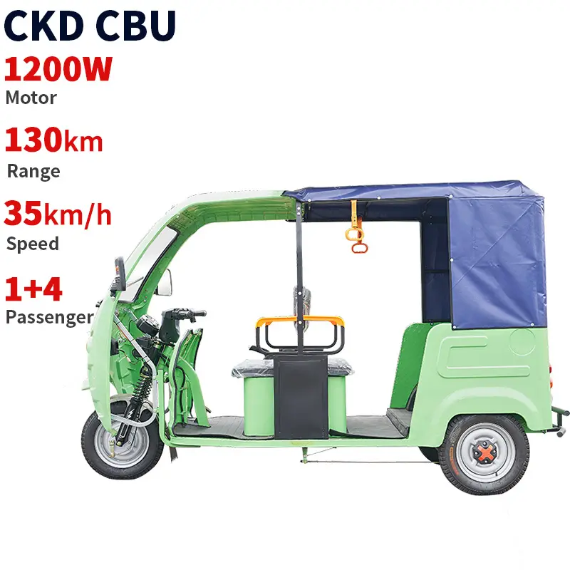 CKD 1200W 35km/h speed 130km range passenger factory price electric tricycle sale for 5 people