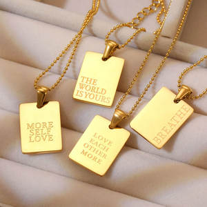 Collar de Acero Inoxidable con Letra Rectangular en Inglés, Chapado en Oro de 18K, para Mujer, Collar con Colgante de Moda - Product Image 3