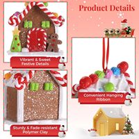 Ornamen Rumah Kue Jahe Pohon Natal dari Tanah Liat Lunak dengan Tali untuk Dekorasi Natal Kreatif di Meja Model Rumah Mini Tahun Baru