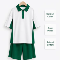 Ensemble uniforme scolaire formel en coton personnalisé avec logo pour enfants, col contrastant, panneau vert pour chemise et pantalon, vêtements de style preppy, OEM