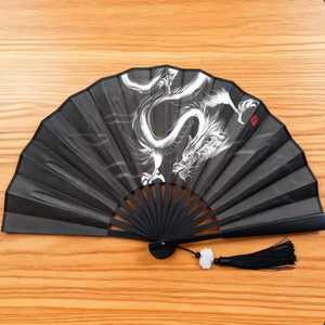 Éventail pliant en <span class=keywords><strong>bambou</strong></span> noir personnalisé avec logo imprimé en plastique, grand éventail chinois pour fête, événement, performance - Product Image 6