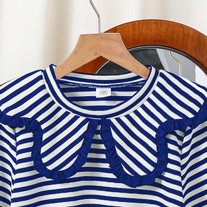 Ensembles de vêtements pour enfants <span class=keywords><strong>pas</strong></span> chers printemps-automne 2026, vente en gros, haut à col volanté rayé, pantalon évasé, deux pièces, vêtements pour adolescentes - Product Image 3