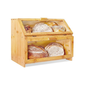 Boîte à pain en bambou Zhongshuo 15,4x9,9x12,6 pouces, deux étages, avec porte en acrylique pour rangement de cuisine - Product Image 5
