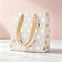 Sac cadeau de luxe recyclable en papier blanc avec pois dorés et poignée en ruban de satin pour emballage de bougies, mariages, anniversaires, fêtes