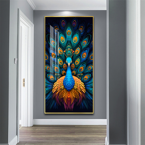 Entrée Peinture Décorative Pleine Fleur Paon Oeuvre Imprimée sur Miroir Brillant Peinture Animal Cristal Porcelaine Peinture - Product Image 3