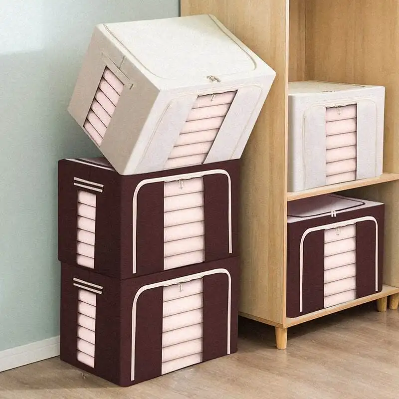 Clothes Storage Bins with Metal Frame, Stackable Clothing Storage Boxes Containers