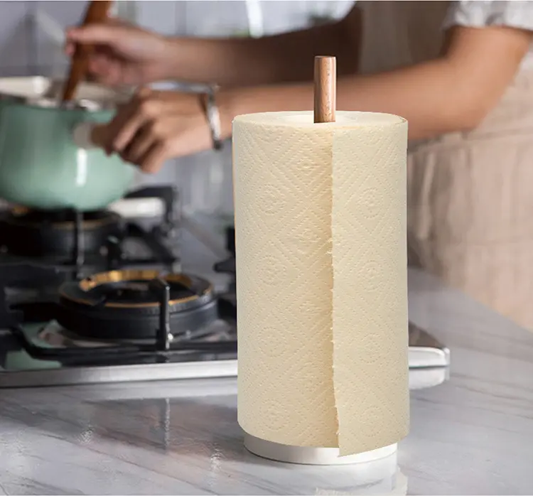 Rollo de papel de cocina de bambú virgen OEM ODM al por mayor rollo de papel de toalla de cocina fuerte suave a granel con muestra gratis
