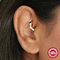 YW 925 perak murni cincin hidung Septum Cicker putih Zirconia Rook Clicker cincin hidung untuk wanita perhiasan tindik halus