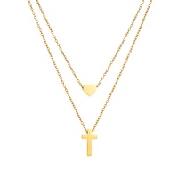 Collier pendentif croix double couche en acier inoxydable plaqué or PVD 18 carats étanche pour femme, bijoux inaltérables