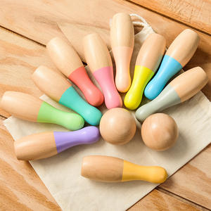 Jouets Montessori en bois de hêtre, jeu de boules de <span class=keywords><strong>bowling</strong></span> de couleur macaron, développer la coordination œil-main, reconnaissance des couleurs, jouets en bois pour enfants - Product Image 3