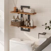 Étagère murale vintage à 2 niveaux en bois, support mural flottant en métal pour cuisine, étagère murale multifonction pour salle de bain