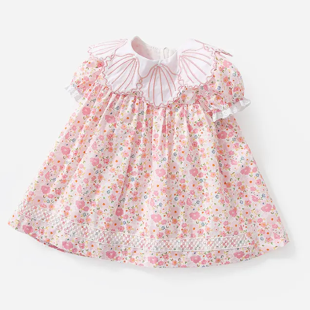 Cy10386a vestido de algodão para bebês, vestido de algodão para meninas desenhado