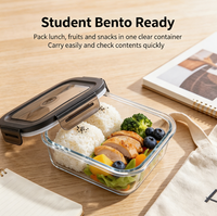 Boîte à lunch carrée en verre de 320 ml, compatible micro-ondes et lave-vaisselle, avec couvercle, récipient bento réutilisable pour la cuisine, l'école et le stockage des aliments