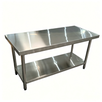 Table de travail professionnelle en acier inoxydable robuste avec étagère inférieure et pare-éclaboussures, capacité de charge de 300 kg/m, revêtement autonettoyant pour cuisines