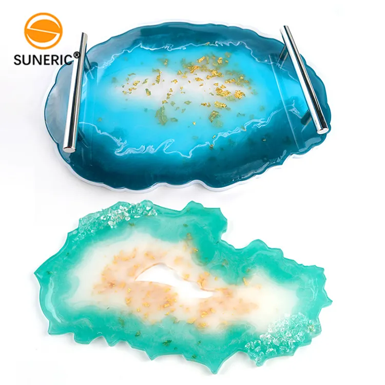Wholesale large epoxy resin silicone molds for diy serving board set faux agate tray casting