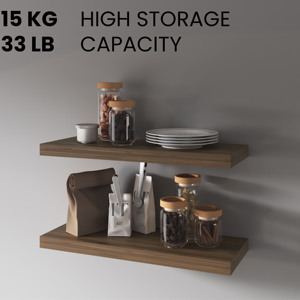Iva Floating Shelf In Melamine Dark Walnut X2 <b>Wall</b> <b>Display</b> Shelves - Product Image 2