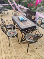 Ensemble de table et de chaises de barbecue en métal pour l'extérieur, moderne et écologique, avec un design en mosaïque, pour une utilisation familiale