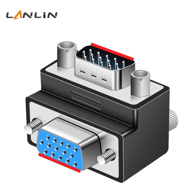 VGA Elbow Male to Male Adapter 90 Degree Right Angle Elbow VGA 3 Plus 9 Wire Male to Female Adapter 15 Pin Male Connector