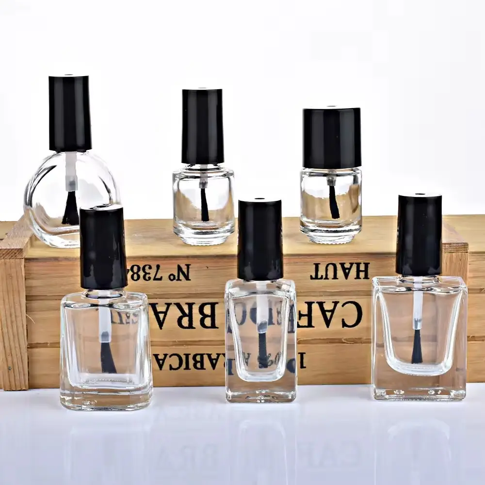 10 15ml bulk empty uv gel square round nail polish glass bottles with brush 5ml wholesale