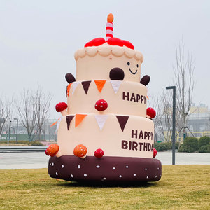 Modèle de <span class=keywords><strong>gâteau</strong></span> d'anniversaire gonflable personnalisé en tissu Oxford avec éclairage LED et design souriant pour événements géants en plein air et publicité - Product Image 3