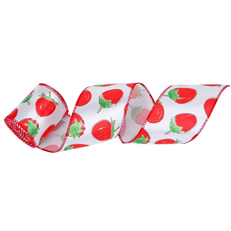 Ruban imprimé en Satin de fraise de 2 à 1/2 pouces, ruban imprimé de transfert thermique de Fruits, ruban d'été et de printemps pour l'emballage, nœuds de cheveux