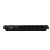 Spike Guard Schuko PDU 19 Inch Enam Soket Dengan Saklar, Bodi Terpadu 16A 230V DIN 49440 Unit Daya Kabinet Rak untuk Pemasangan di Rak