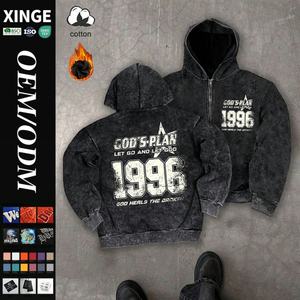 Sudadera con capucha y cremallera para hombre, estilo urbano, personalizada, superventas 2025, de otoño, con bolsillos grandes, estampado digital personalizado, lavado ácido y efecto desgastado - Product Image 1