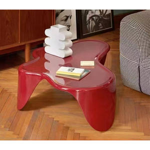 โต๊ะกาแฟทรงโค้งสไตล์วินเทจโมเดิร์นสีแดง โต๊ะน้ำชาทรงกลม โต๊ะข้างโซฟา ทำจากไฟเบอร์กลาส เหมาะสำหรับห้องนั่งเล่น ใช้ได้ทั้งภายในและภายนอกอาคาร - Product Image 3