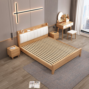 Muebles de Dormitorio <span class=keywords><strong>en</strong></span> Oferta, <span class=keywords><strong>Cama</strong></span> Moderna de Madera Maciza, Diseño de <span class=keywords><strong>Cama</strong></span> King Size Estándar, Camas Dobles de Madera - Product Image 5