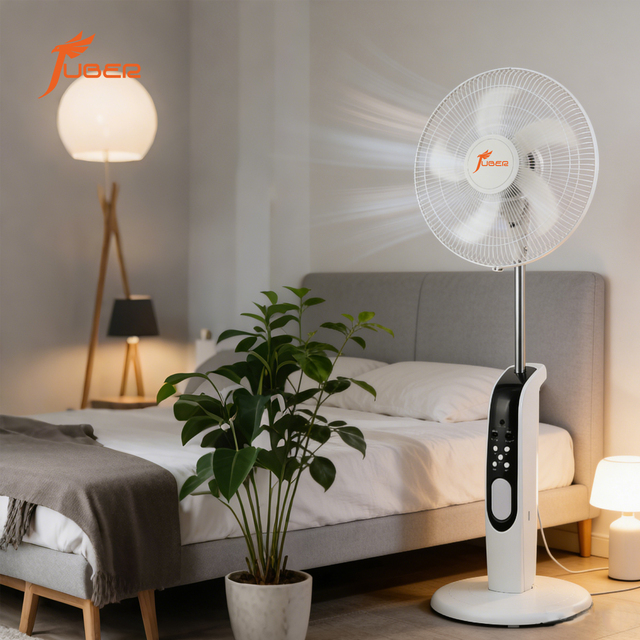 16 Inch 18 Inch Solar Rechargeable Floor Standing Fan with Remote Control LED Light Portable AC DC