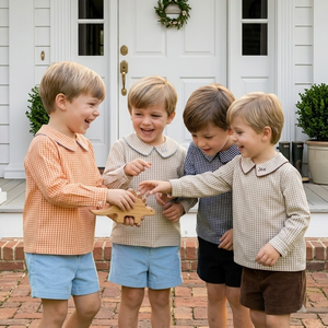 Ropa Infantil al por Mayor, Conjuntos de Ropa para Bebé Niño con Estampado de Calabaza, Camisas con Cuello Peter Pan + Pantalones Cortos, Conjuntos de Ropa para Niños - Product Image 1