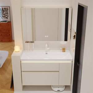 Mueble de baño impermeable y resistente a la humedad, estilo francés color crema, que ahorra espacio. - Product Image 1