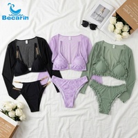 Ensemble bikini deux pièces personnalisé multi-designs avec chaîne métallique, volants floraux 3D et couleur unie