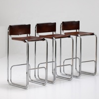 Chaises de bar en métal Bauhaus de luxe moderne, tabourets de bar hauts en acier inoxydable et cuir pour hôtel, restaurant, bar, maison