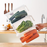 Usine vente en gros, nouvelle cuisine, rangement des aliments, organisateur tiroir de réfrigérateur, conteneurs en plastique, boîtes fraîches, bac avec poignée de couvercle