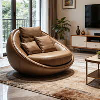 Fauteuil lounge rond en cuir véritable de luxe moderne, canapé moelleux pour salon, hôtel, appartement, meubles