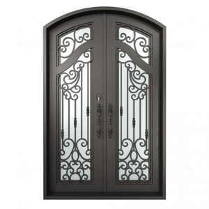 Vòng đầu đôi rèn sắt thiết kế cửa chính lối vào an ninh thép cửa ra vào cửa với transom - Product Image 5