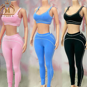 Tute da <span class=keywords><strong>donna</strong></span> personalizzate di alta qualità gilet Crop Top e Leggings 2 pezzi Set pantaloni <span class=keywords><strong>Casual</strong></span> da jogging due pezzi Set abiti da <span class=keywords><strong>donna</strong></span> - Product Image 1