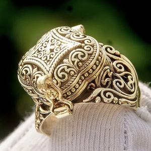 yunnique Men's Ethnic Flip <b>Ring</b> Gold Carved Floral Design Trendy Unique Style Jewelry Gift - Product Image 2