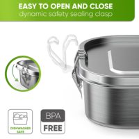 Boîte à Bento en Métal Anti-Fuite à 3 Compartiments Durable pour Adultes, Préparation de Repas, Voyage, Micro-Ondes, en Acier Inoxydable, 47oz