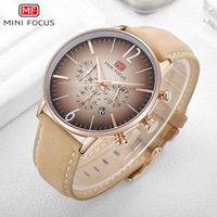 Reloj Cronógrafo para Hombre con Correa de Cuero de Gamuza, Esfera con Degradado, Números Grandes, Visualización de Fecha, Reloj de Pulsera de Cuarzo para Negocios