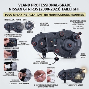 ไฟท้าย VLAND LED อัพเกรดสไตล์ R50 สี RGB แบบไหล สำหรับรถยนต์นิสสัน GTR <span class=keywords><strong>R35</strong></span> ปี 2008-2023 - Product Image 6
