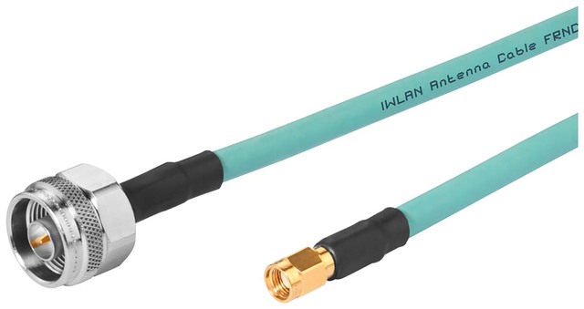 IWLAN Coaxial Cable, 5 M Length, 50 , Terminated, 6.3mm OD, Turquoise, N Type, RP-SMA Series